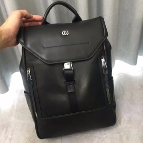 G-C Men's Cow Leather Backpack Black(38cmx27cmx12.5cm）